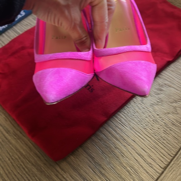 Authentic Christian Louboutin Pink Galativi 100 Neon Suede And Mesh Pumps - Picture 5 of 9